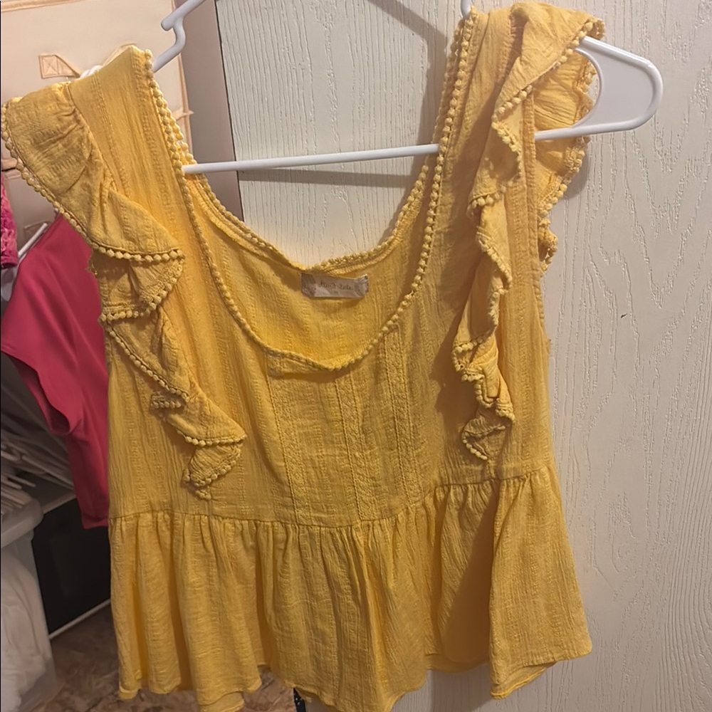Altar'd State Yellow Peplum Ruffle Blouse